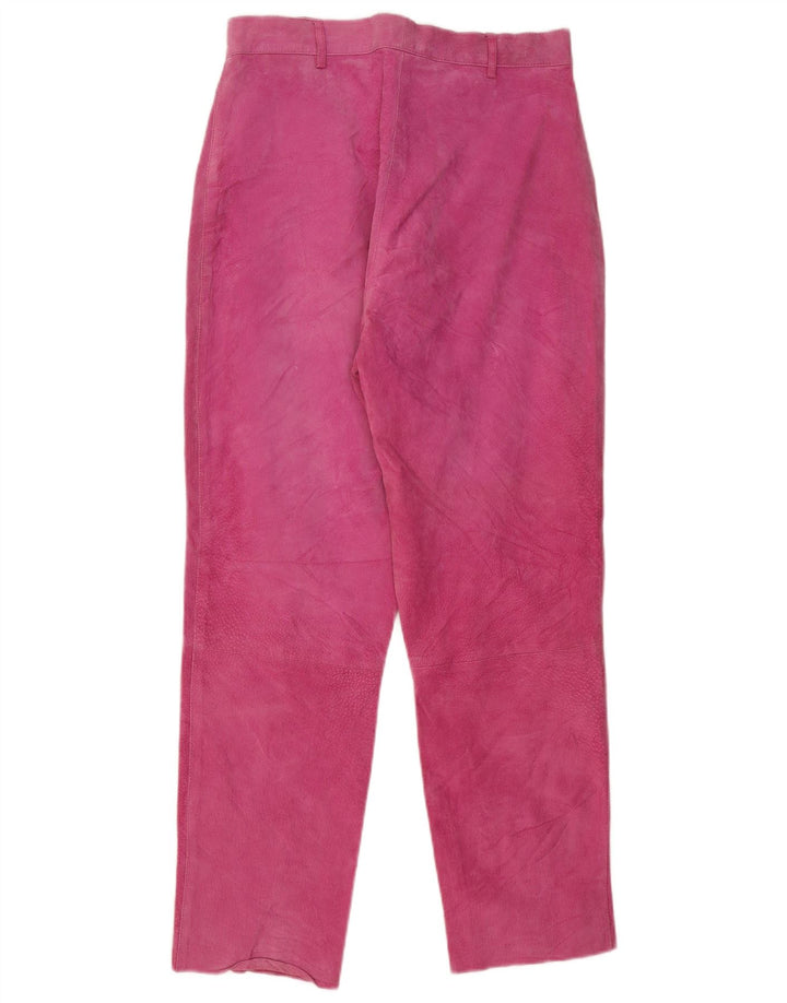 Calça feminina VINTAGE de camurça reta Reino Unido 16 grande W30 L29 couro rosa