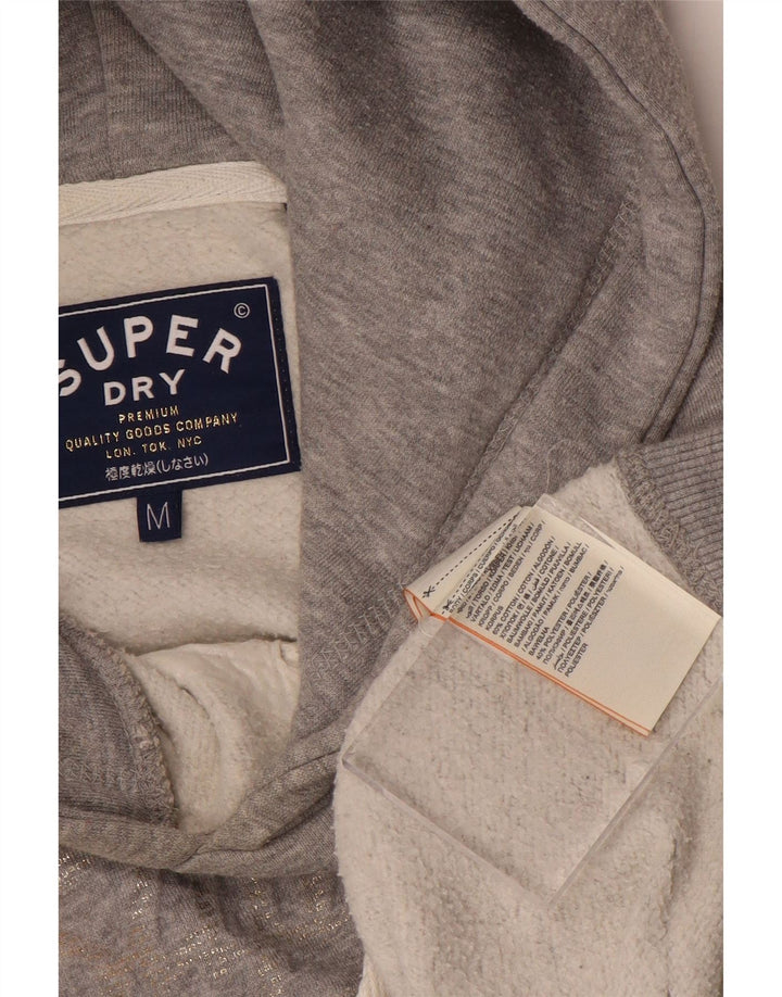 Jumper feminino com capuz gráfico SUPERDRY UK 14 algodão cinza médio