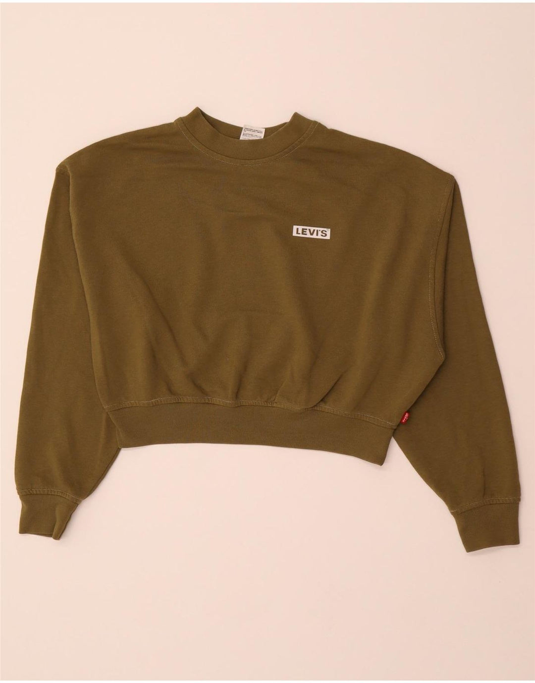 LEVI'S Womens Oversized Crop Sweatshirt Jumper UK 6 XS Khaki Cotton Vintage Levi's and Second-Hand Levi's from Messina Hembry 