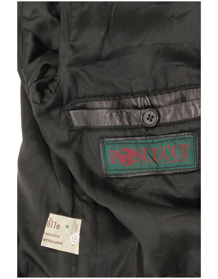 Casaco masculino de couro com peito duplo PASCUCCI IT 50 grande couro preto