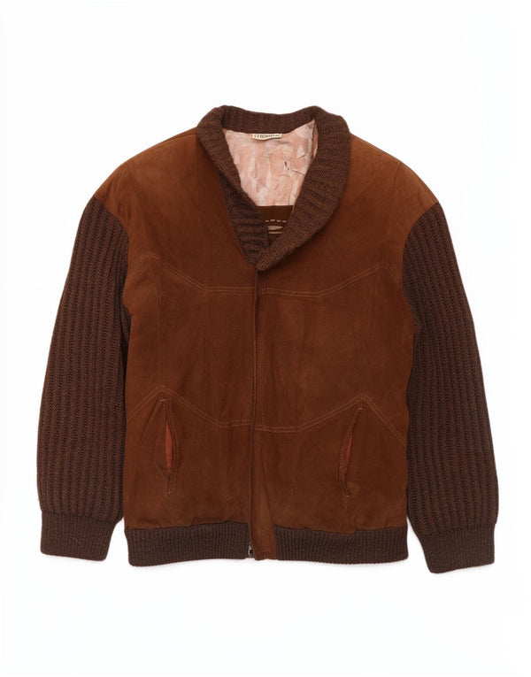 Jaqueta masculina de camurça Bizzarro IT 50 grande bloco colorido marrom