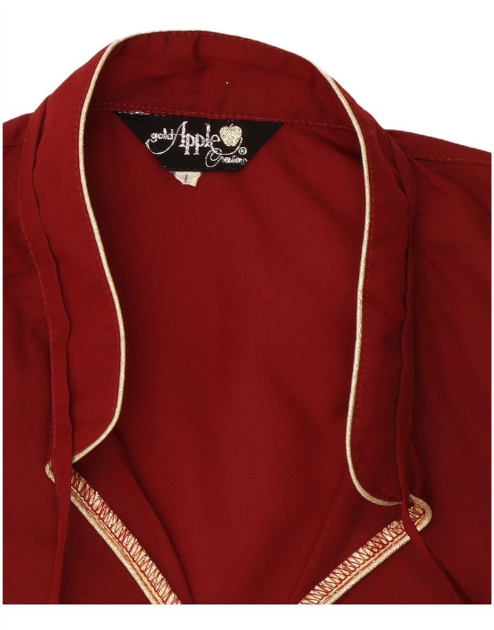 Blusa feminina vintage de manga comprida Top UK 16 grande poliéster Borgonha