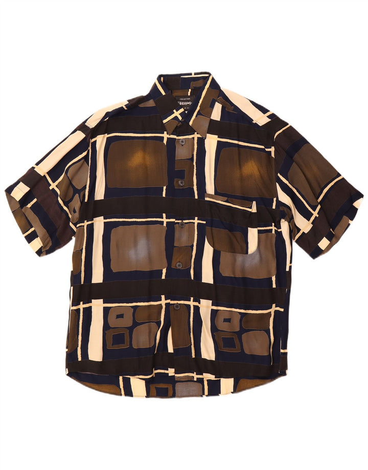 Camisa masculina de manga curta Tipo'S média viscose geométrica multicolorida