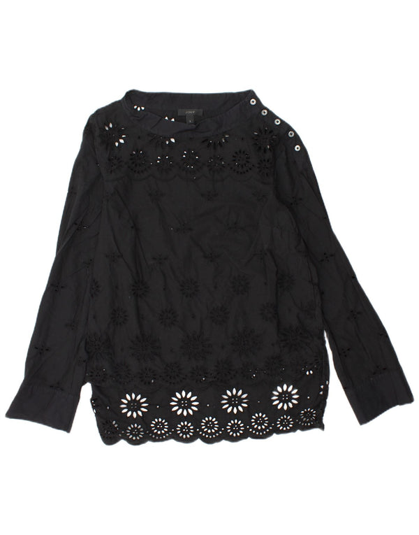 Blusa feminina J. CREW manga comprida US 2 XS algodão floral preto