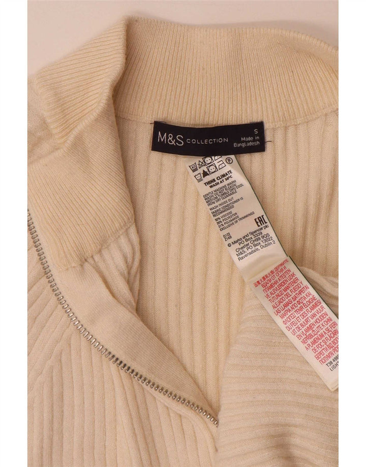 Suéter feminino Marks & Spencer com zíper e gola grande Reino Unido 10 pequeno bege