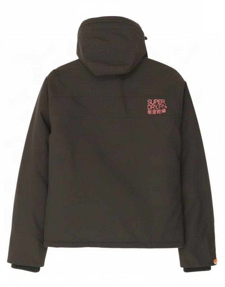 Jaqueta corta-vento feminina Superdry com capuz UK 14 nylon cinza médio
