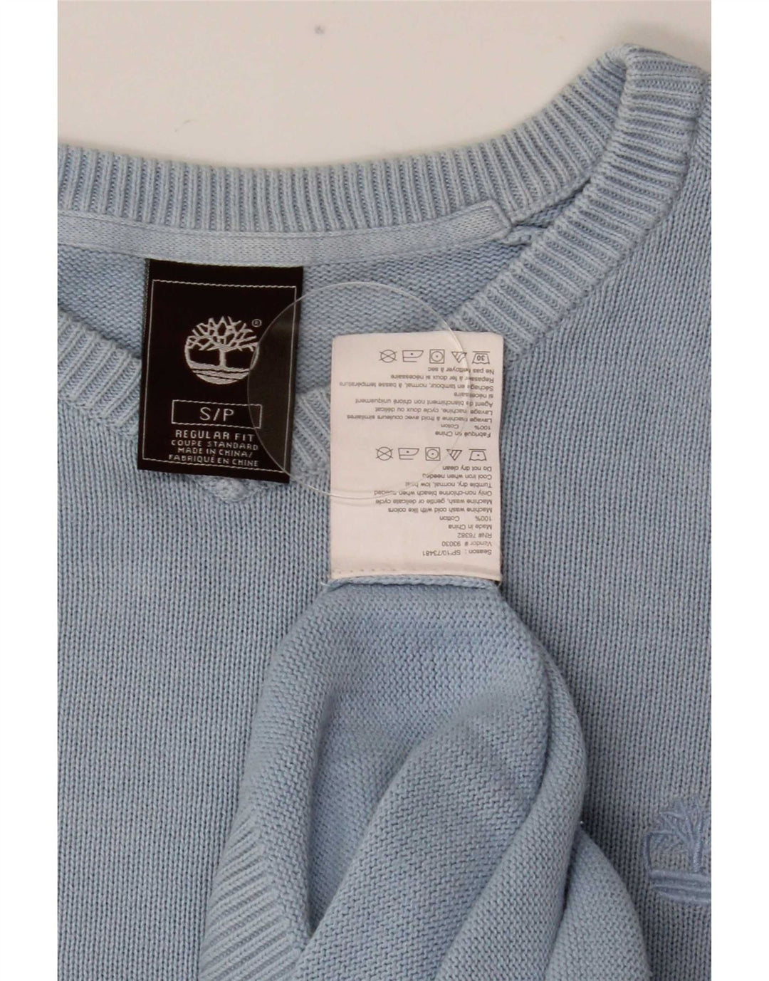 Suéter masculino Timberland regular fit com decote em V pequeno azul algodão