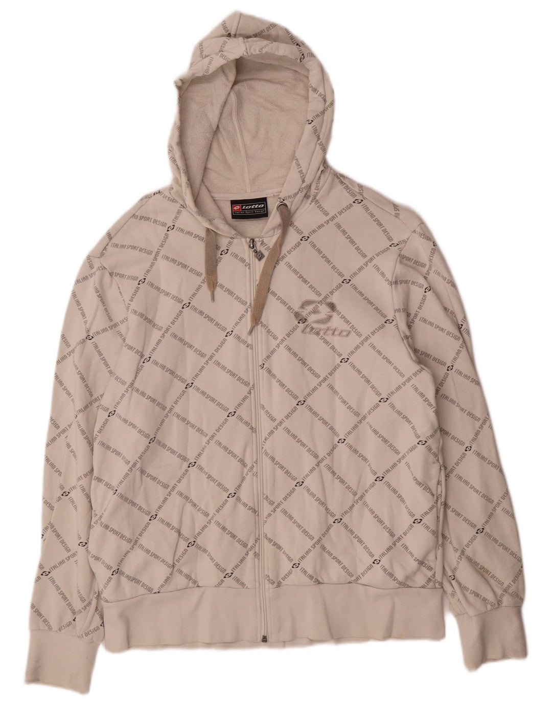 Suéter masculino com capuz e zíper gráfico LOTTO de algodão branco médio