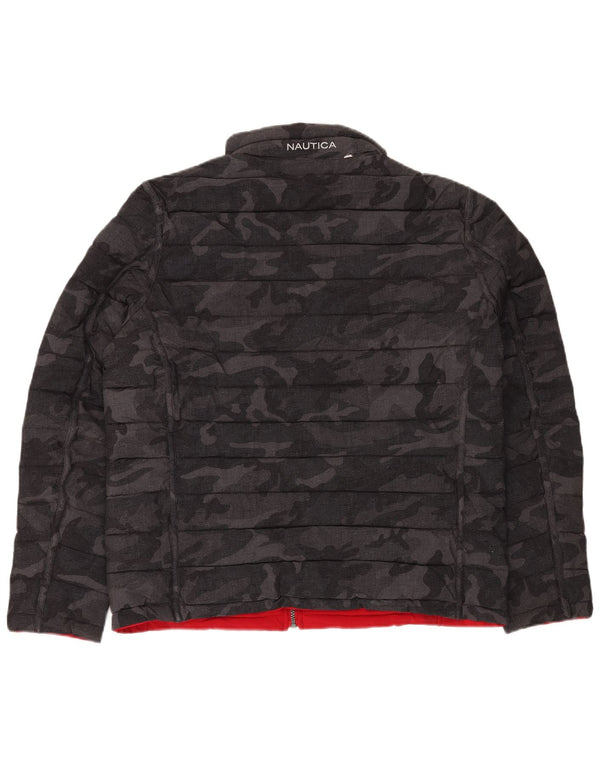 Jaqueta acolchoada reversível masculina NAUTICA UK 40 grande camuflagem preta