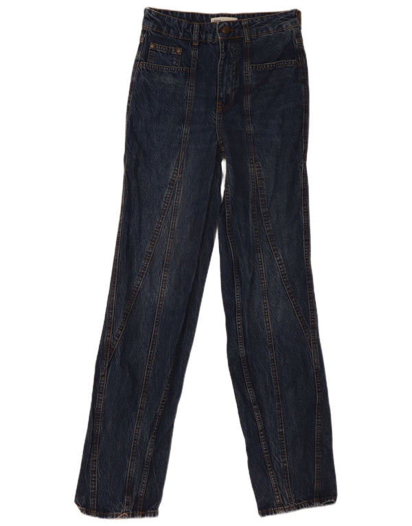 Zara Calça jeans reta feminina cintura alta EU 36 XS W26 L32 azul marinho algodão