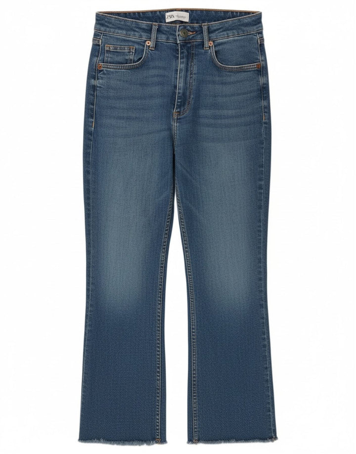 Zara Calça Jeans Feminina Crop Bootcut EU 38 Pequeno W28 L26 Azul