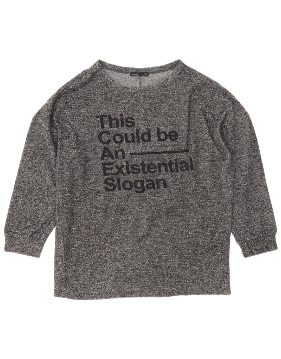 Zara Top gráfico feminino oversized manga comprida Reino Unido 8 pequeno cinza manchado