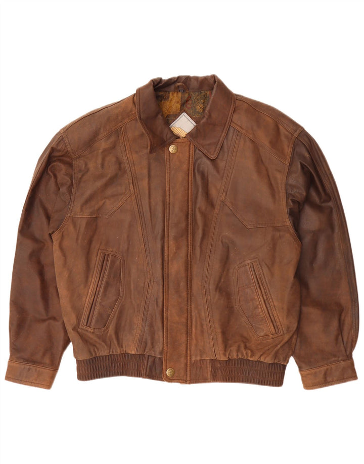 Jaqueta de couro masculina vintage IT 52 XL marrom