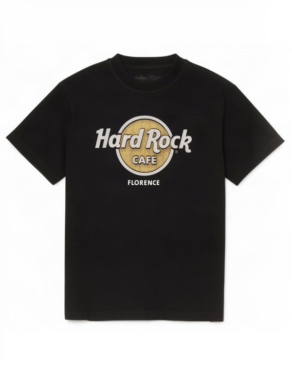 Camiseta feminina Hard Rock Cafe Florence Graphic Top Reino Unido 10 algodão preto pequeno