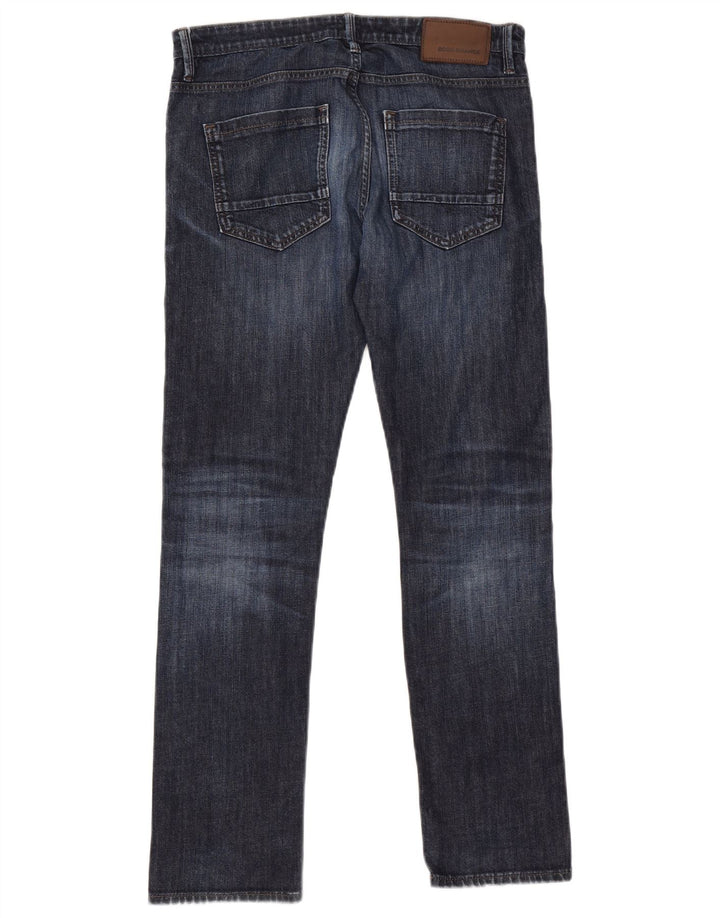 Hugo Boss Mens Straight Jeans W33 L32 Azul Marinho Algodão