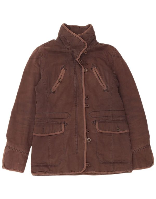 Jaqueta corta-vento feminina Levi's UK 10 pequena espinha de peixe marrom