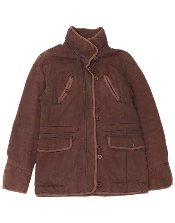 Jaqueta corta-vento feminina Levi's UK 10 pequena espinha de peixe marrom
