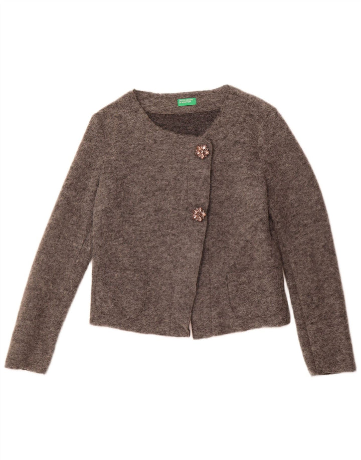 BENETTON Womens Crop Cardigan Sweater UK 12 Medium Grey Polyester
