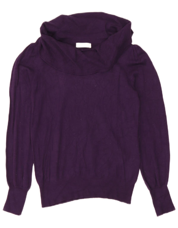 Suéter feminino Marks & Spencer com gola redonda e viscose roxa média Reino Unido 12