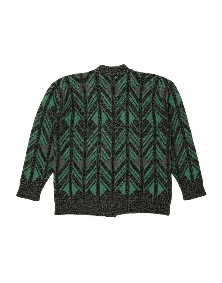 Suéter cardigã masculino VINTAGE grande verde Chevron
