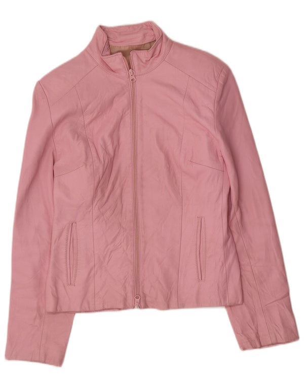 Jaqueta de couro feminina Raffaello UK 12 rosa médio