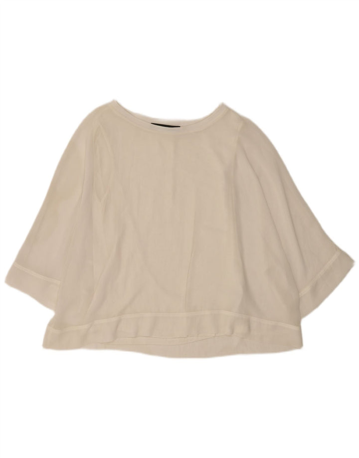 Zara blusa feminina manga 3/4 top UK 14 médio branco poliéster