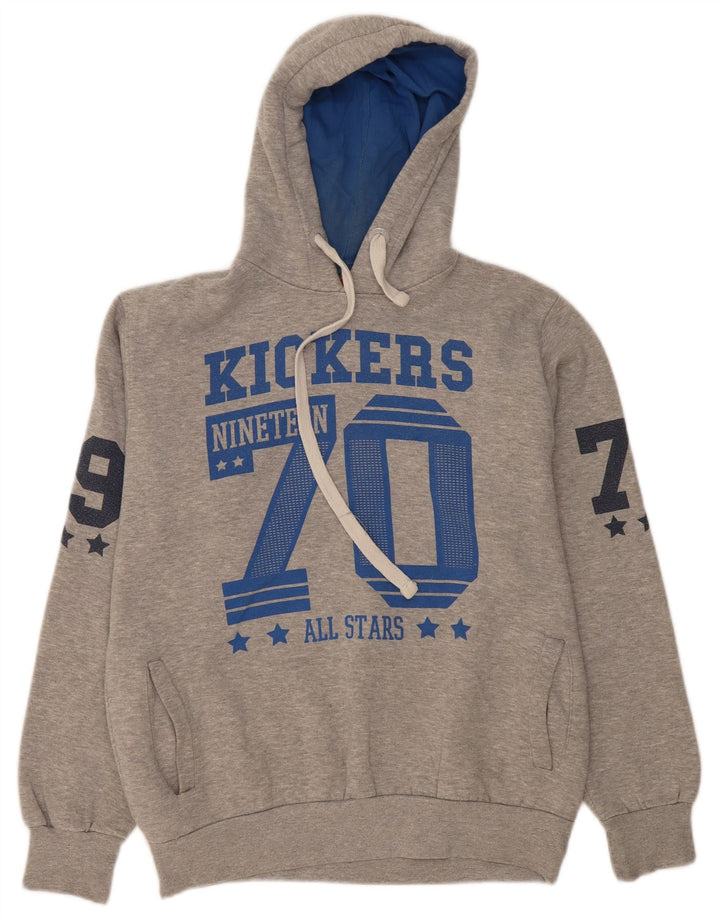 Suéter masculino com capuz gráfico KICKERS grande algodão cinza