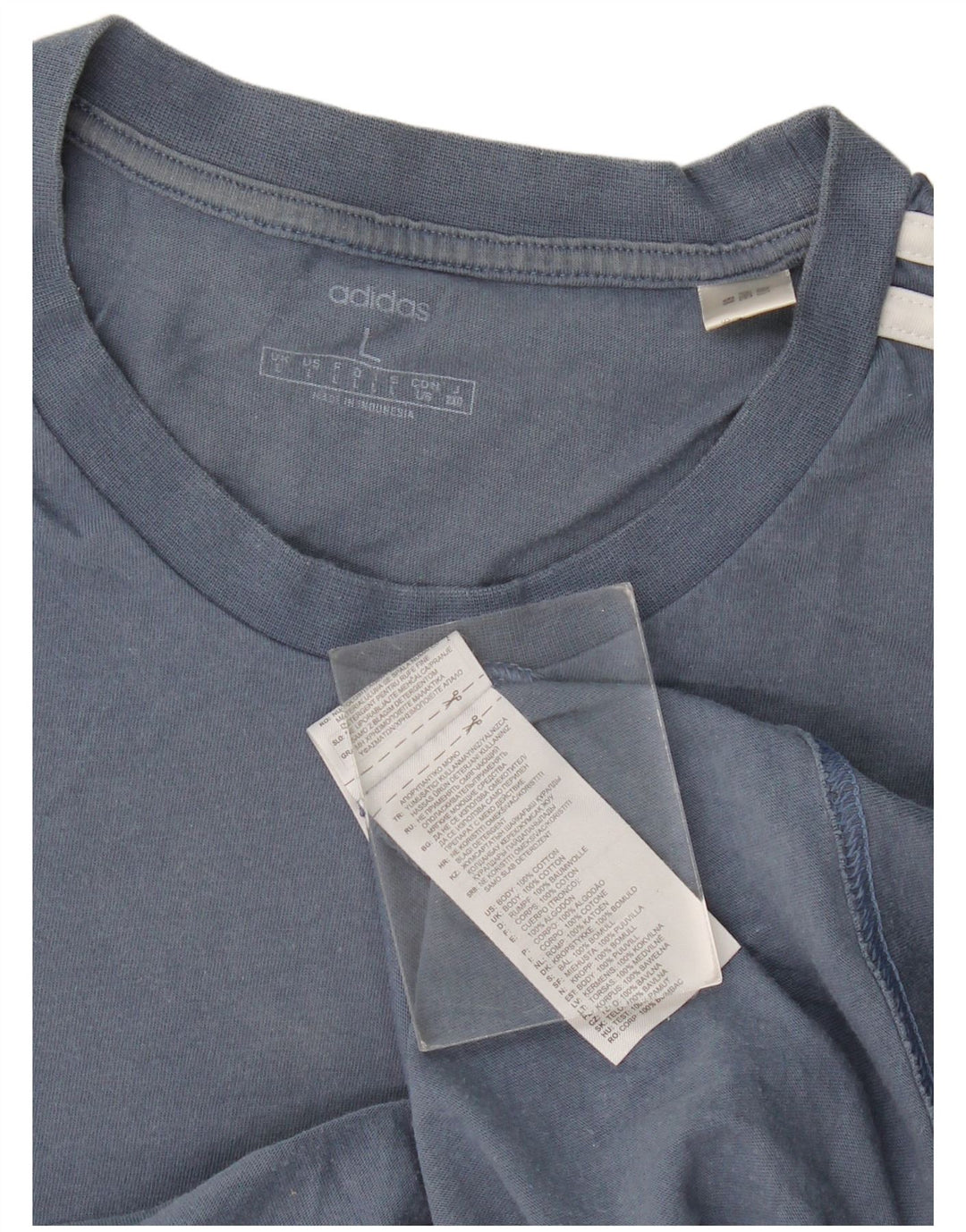 Adidas Mens Camiseta Top Grande Algodão Azul