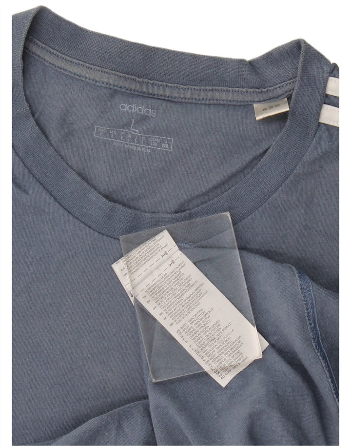 Adidas Mens Camiseta Top Grande Algodão Azul