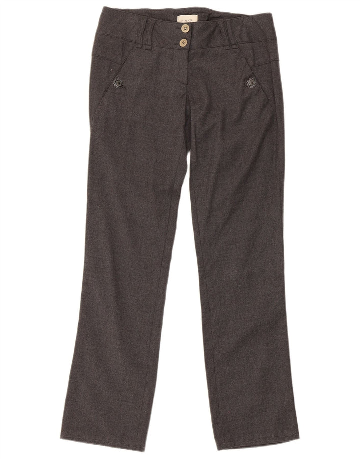 Calça feminina casual regular Pinko Reino Unido 8 pequena W30 L29 lã cinza