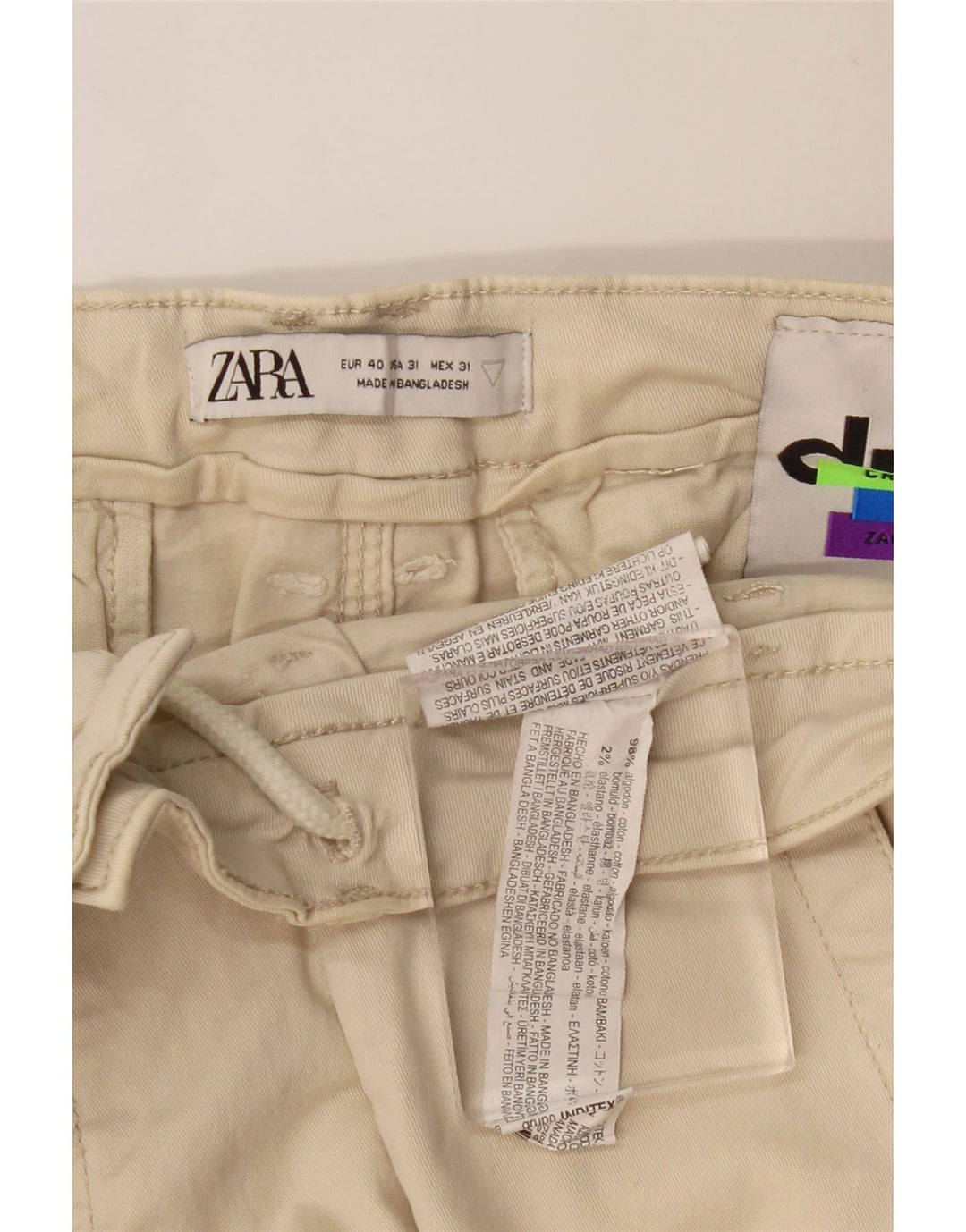 Calça cargo reta masculina ZARA EU 40 médio W31 L27 algodão bege