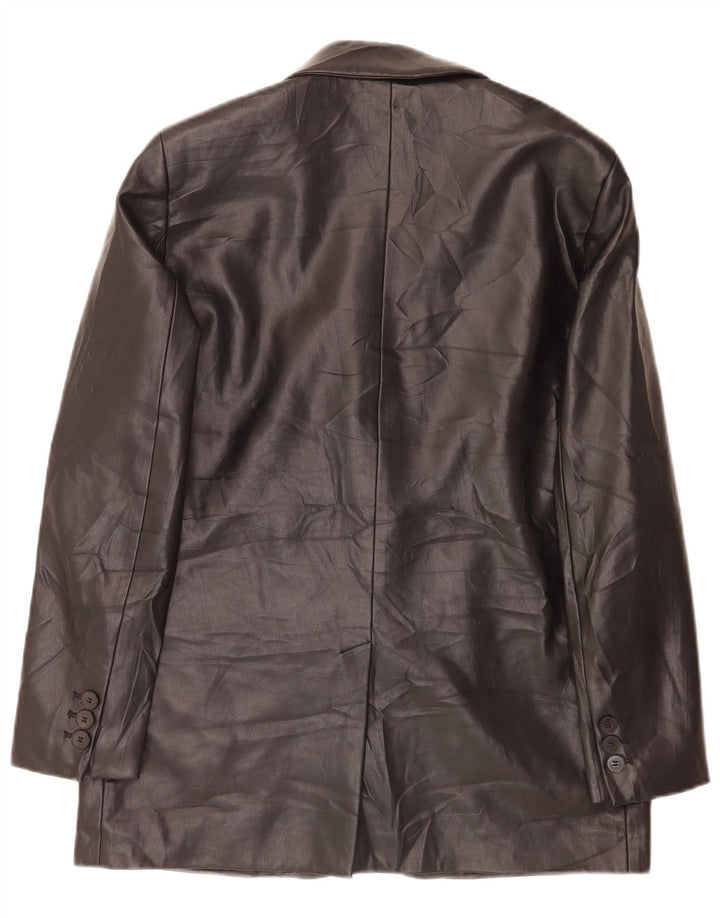 Jaqueta blazer feminina Zara com 2 botões de couro sintético Reino Unido 14 médio preto clássico