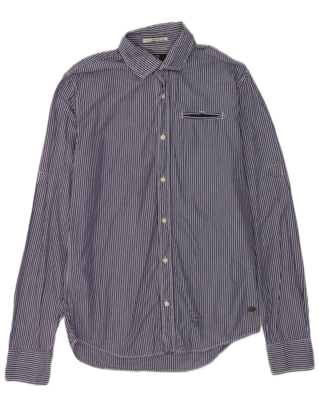 Camisa masculina Scotch & Soda pequena listrada azul de algodão