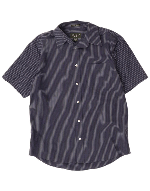 Camisa masculina de manga curta Eddie Bauer de algodão listrado azul marinho médio