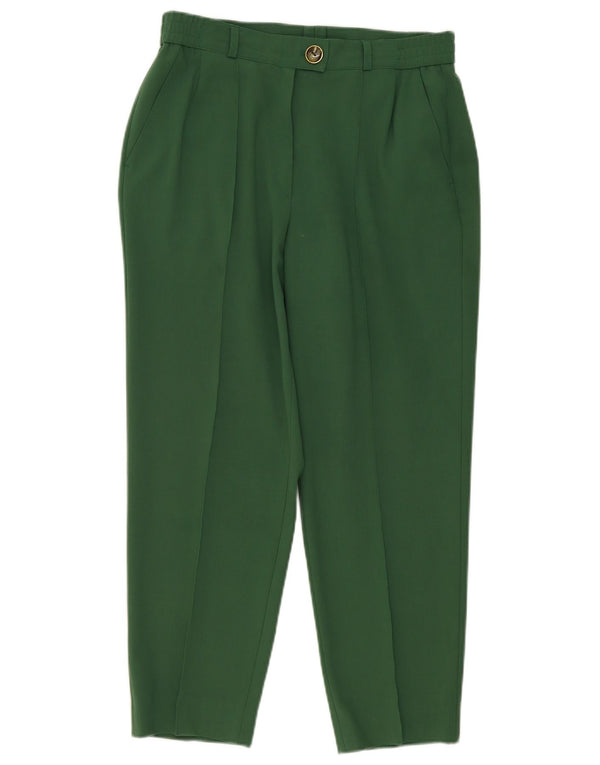 Calça feminina vintage cintura alta com pregas UK 14 grande W32 L25 verde