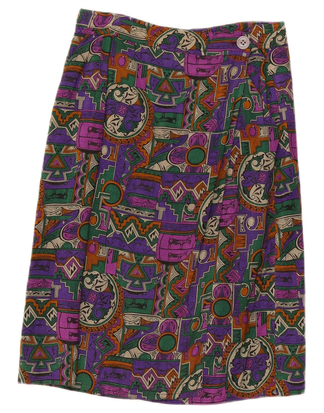 Saia feminina vintage W28 média multicolorida geométrica