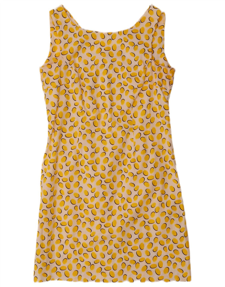 Vestido feminino VINTAGE sem mangas com bainha UK 20 2XL algodão manchado amarelo