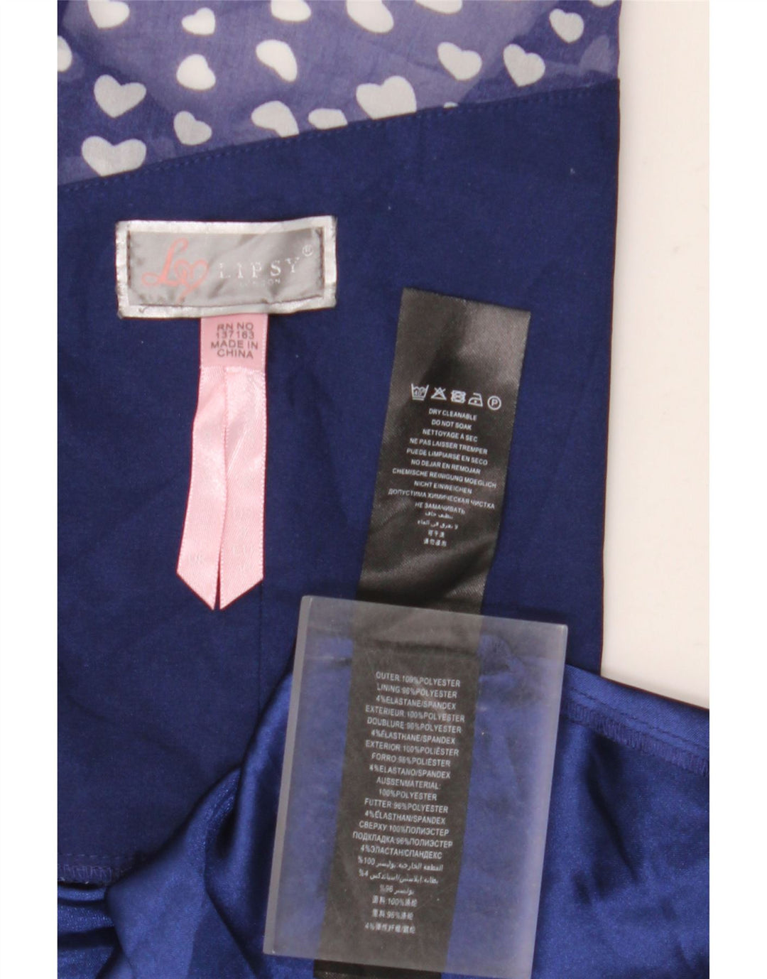 Vestido feminino Lipsy com padrão abstrato evasê UK 12 poliéster azul médio