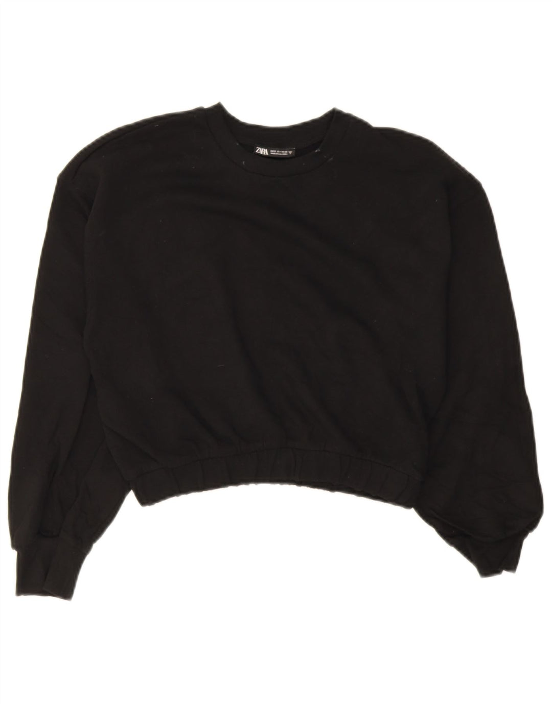 Zara Womens Crop Sweatshirt Jumper Reino Unido 14 Médio Algodão Preto