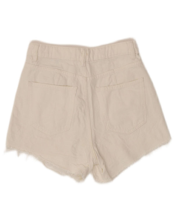 Shorts jeans feminino Marks & Spencer Mom High Rise UK 8 pequeno W26 branco