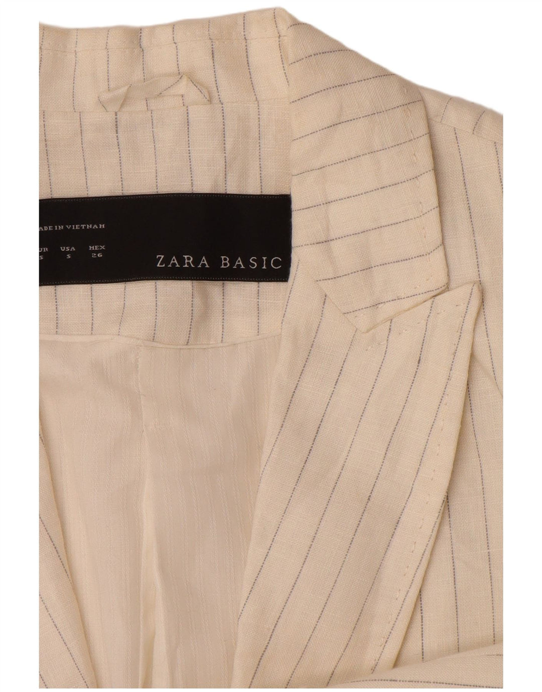 Jaqueta blazer feminina ZARA com 1 botão Reino Unido 10 pequeno linho listrado branco