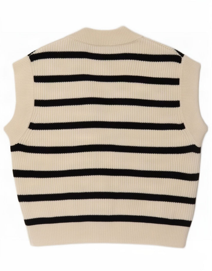 Regata feminina Zara UK 14 poliéster listrado branco médio