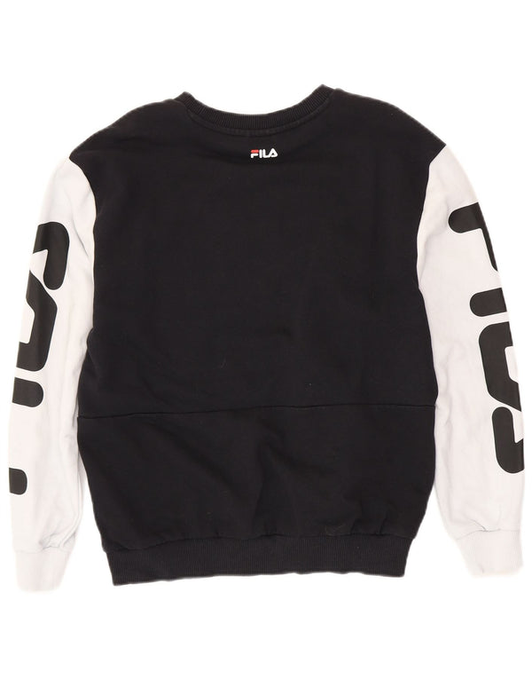 FILA Womens Graphic Sweatshirt Jumper UK 14 Medium Black Colourblock