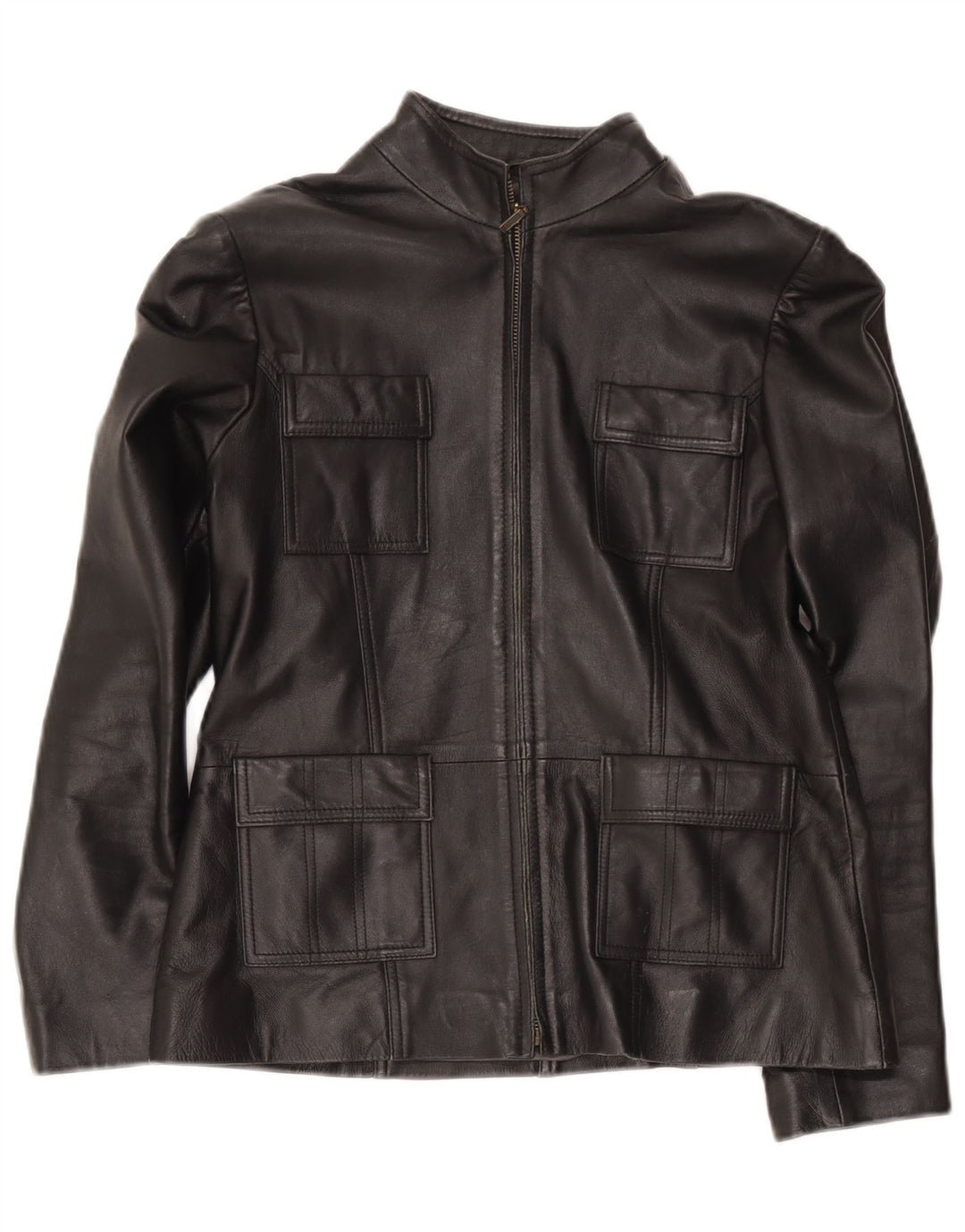 Jaqueta de couro militar feminina Helium UK 14 média preta