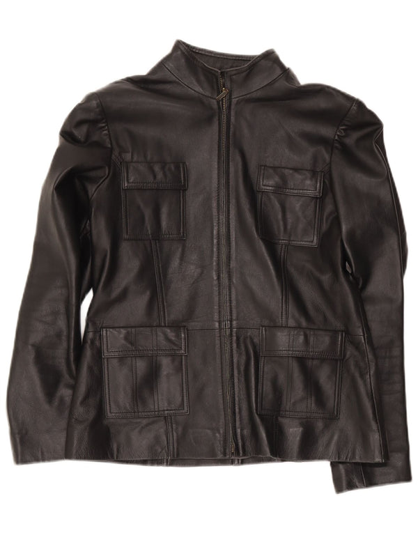 Jaqueta de couro militar feminina Helium UK 14 média preta