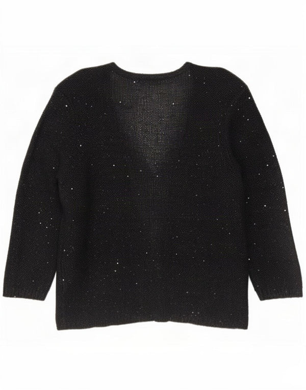 Suéter cardigã feminino Marks & Spencer Reino Unido 14 grande poliéster preto manchado