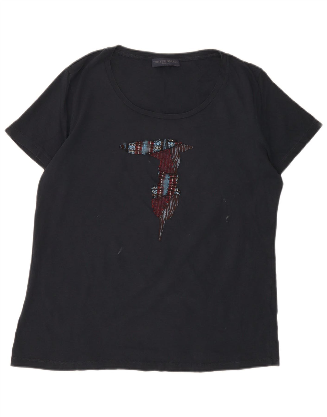 Camiseta feminina TRUSSARDI com estampa gráfica UK 16 grande algodão preto