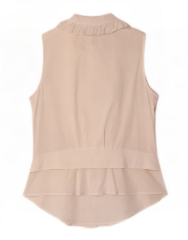 Blusa feminina Zara sem mangas com babados na frente Reino Unido 10 algodão branco pequeno