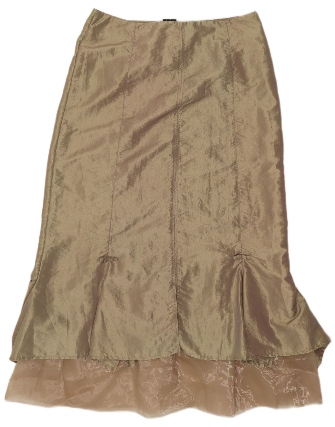 Saia feminina maxi trompete SASHA EUA 12 grande W32 nylon dourado