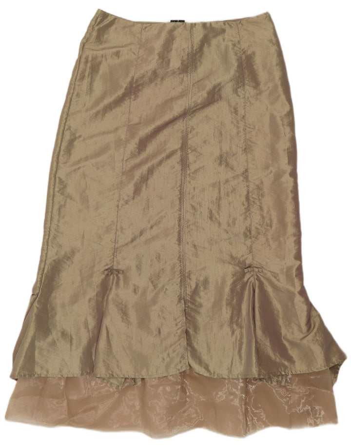 Saia feminina maxi trompete SASHA EUA 12 grande W32 nylon dourado